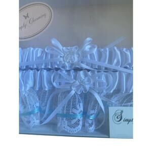 NWT Simply Charming Garters White/Baby Blue Wedding Bride & Groom